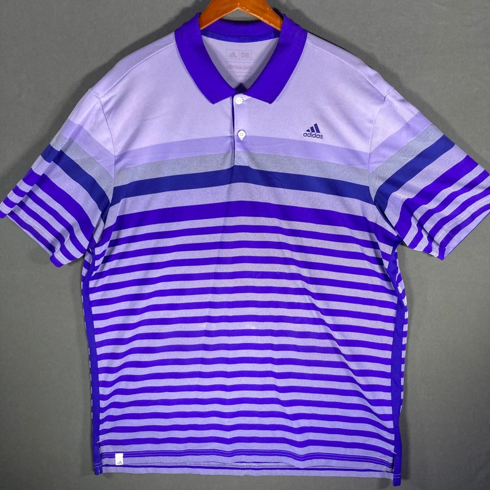 Adidas ClimaCool Golf Polo Shirt‎ Mens XL Purple Striped Performance